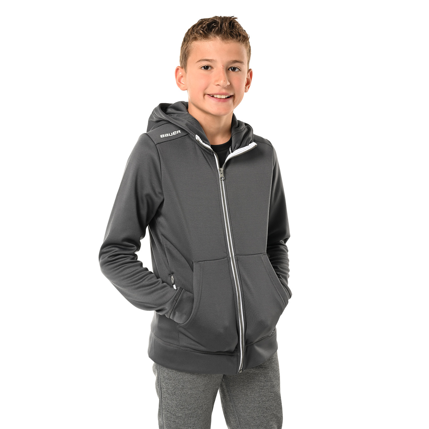 BAUER Fleece Zip Hoodie Team - grau - Yth.